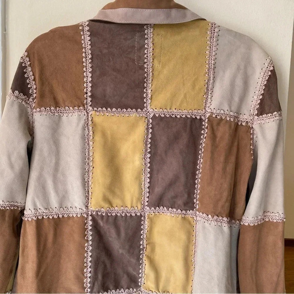 New Free People Suede Chore Patchwork Leather Jacket Edie Crochet Brown Tan - Picture 11 of 17